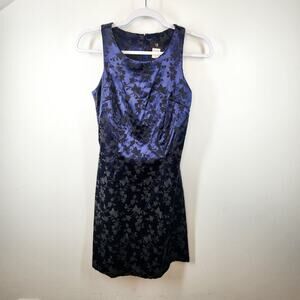 Candy Rocket Vintage Navy Blue Satin Mini Sheath Dress Size Medium Butterfly Y2K